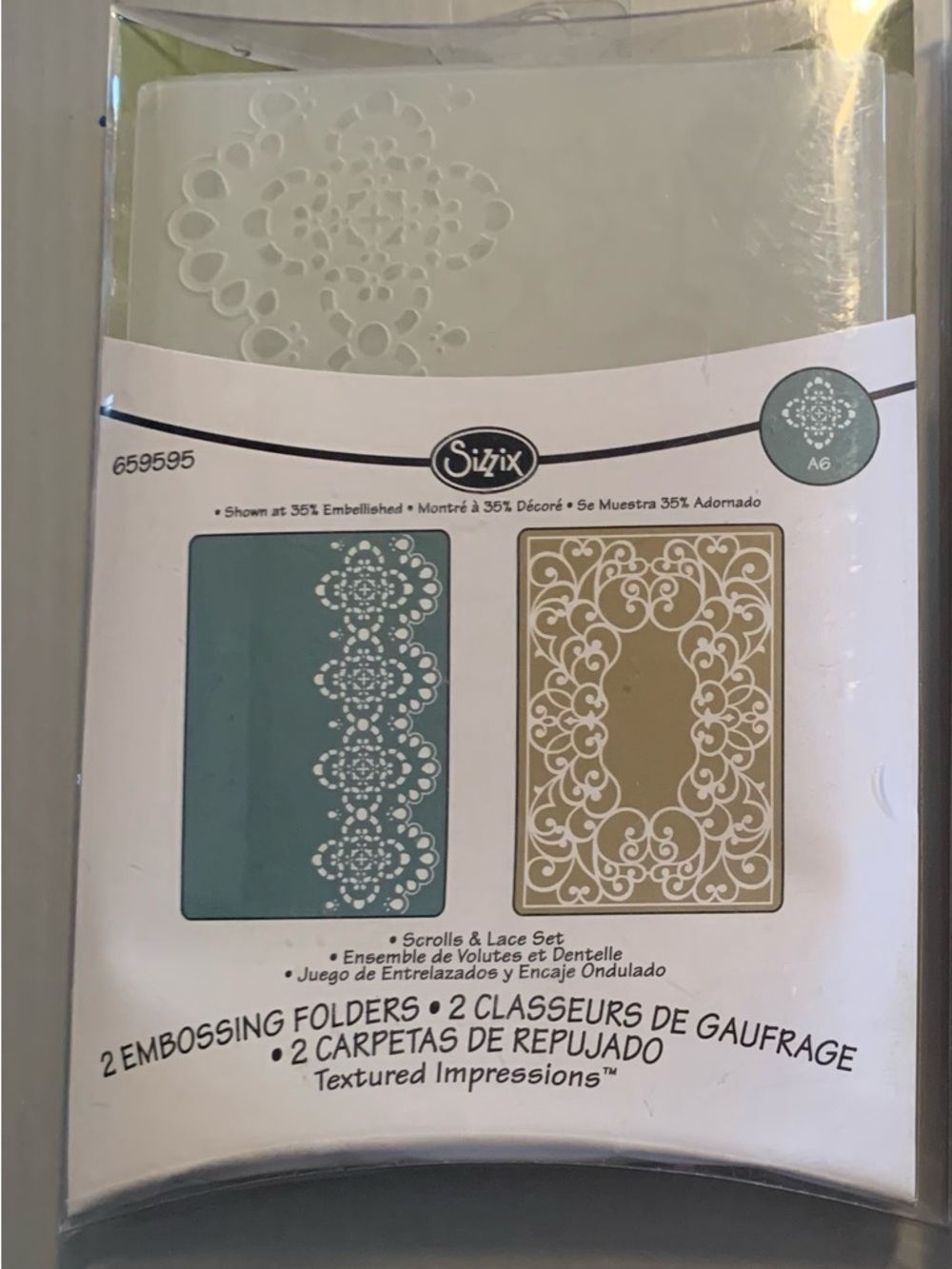Ellison Sizzix Scrolls & Lace Embossing Folders - Teal and Gold Accent